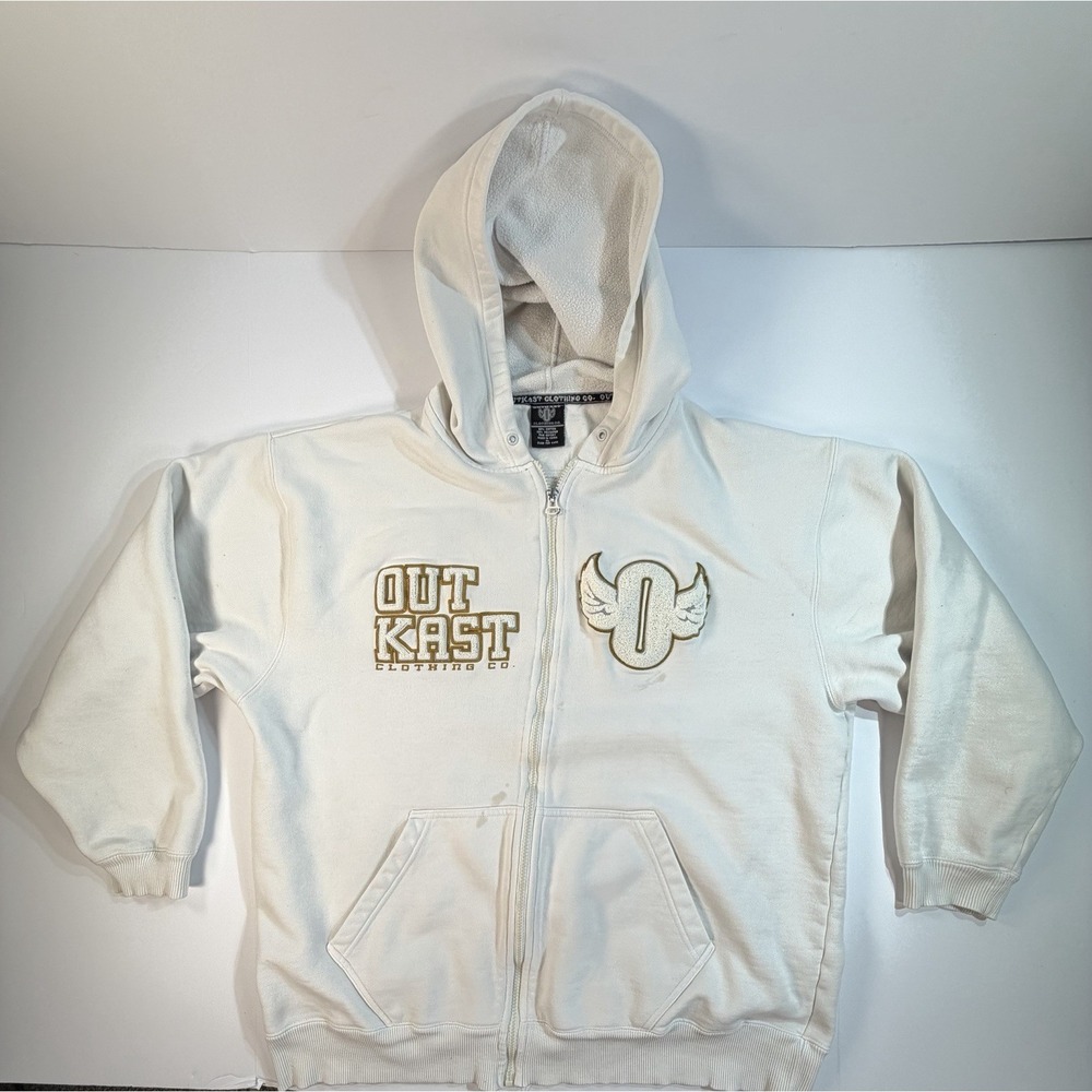 Outkast Clothing Co Zip Up Hoodie White Y2K Streetwear